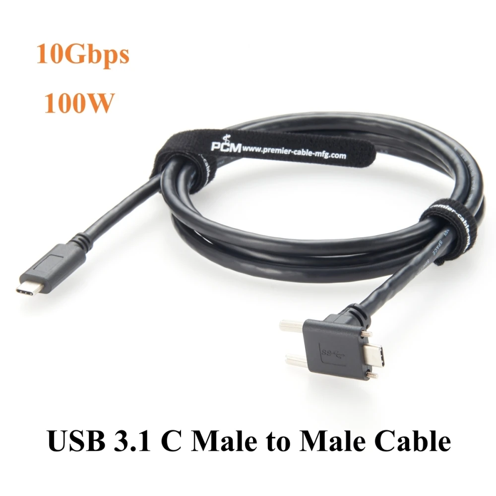 Right Angle USB 3.1 Type C Male to Male Cable 10Gbps 100W Screw Mount USB C 3.1 Gen2 Charging & Data Cable for Industrial Camera