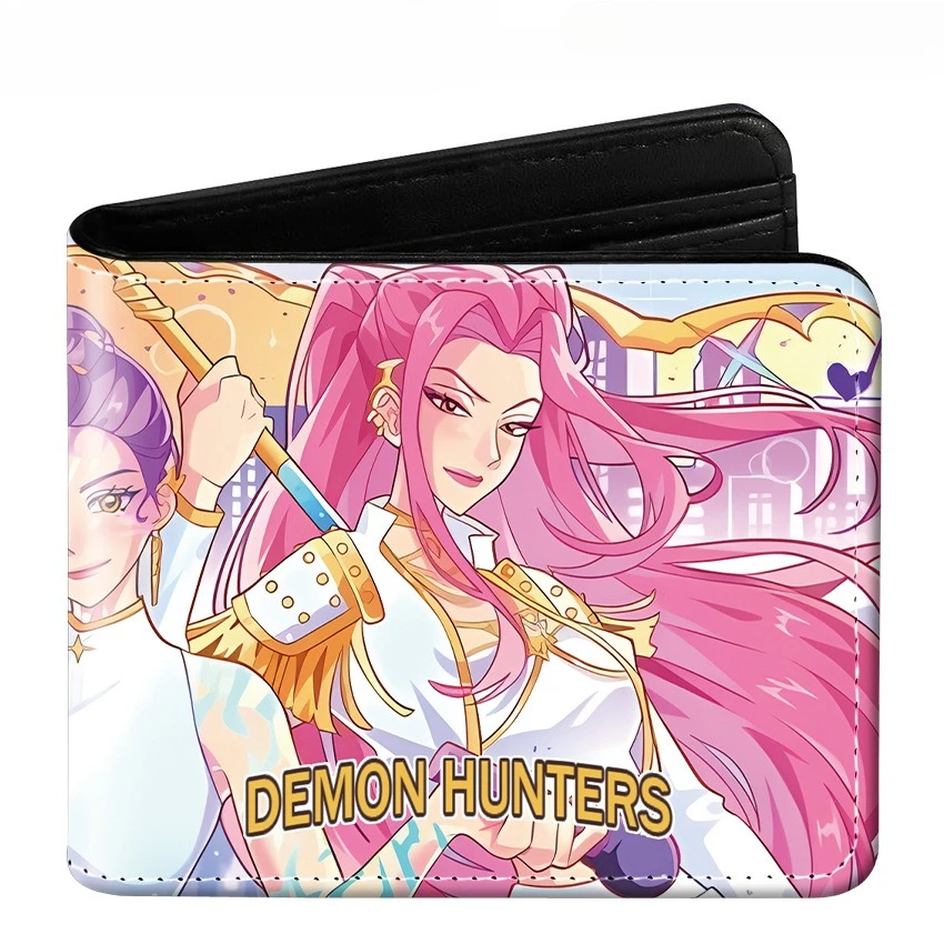 Dompet Anime Kpop Demon Hunters Kulit PU Kartun Fashion Pola Mira Zoey Rumi Dompet Pendek Lipat Bermotif Hadiah Ulang Tahun