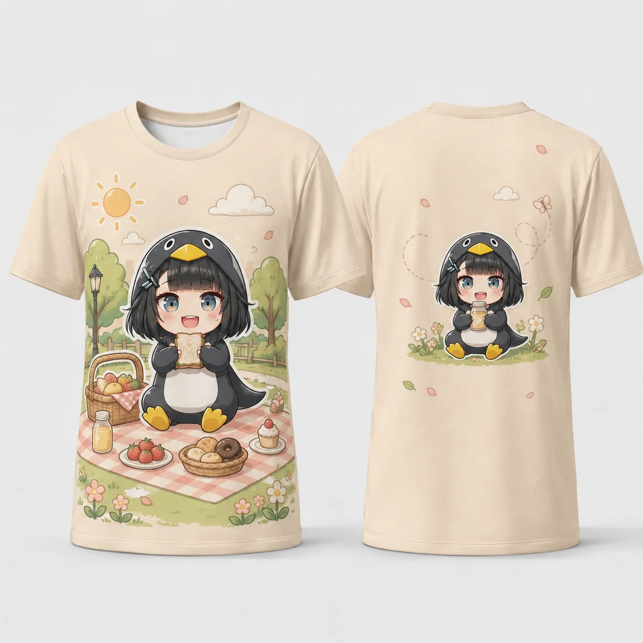 Goo goo gaga Cute Penguin Study T Shirt Kawaii Chibi Anime Girl Reading Notebook Coffee 3D Print Quick Dry Breathable Summer Top