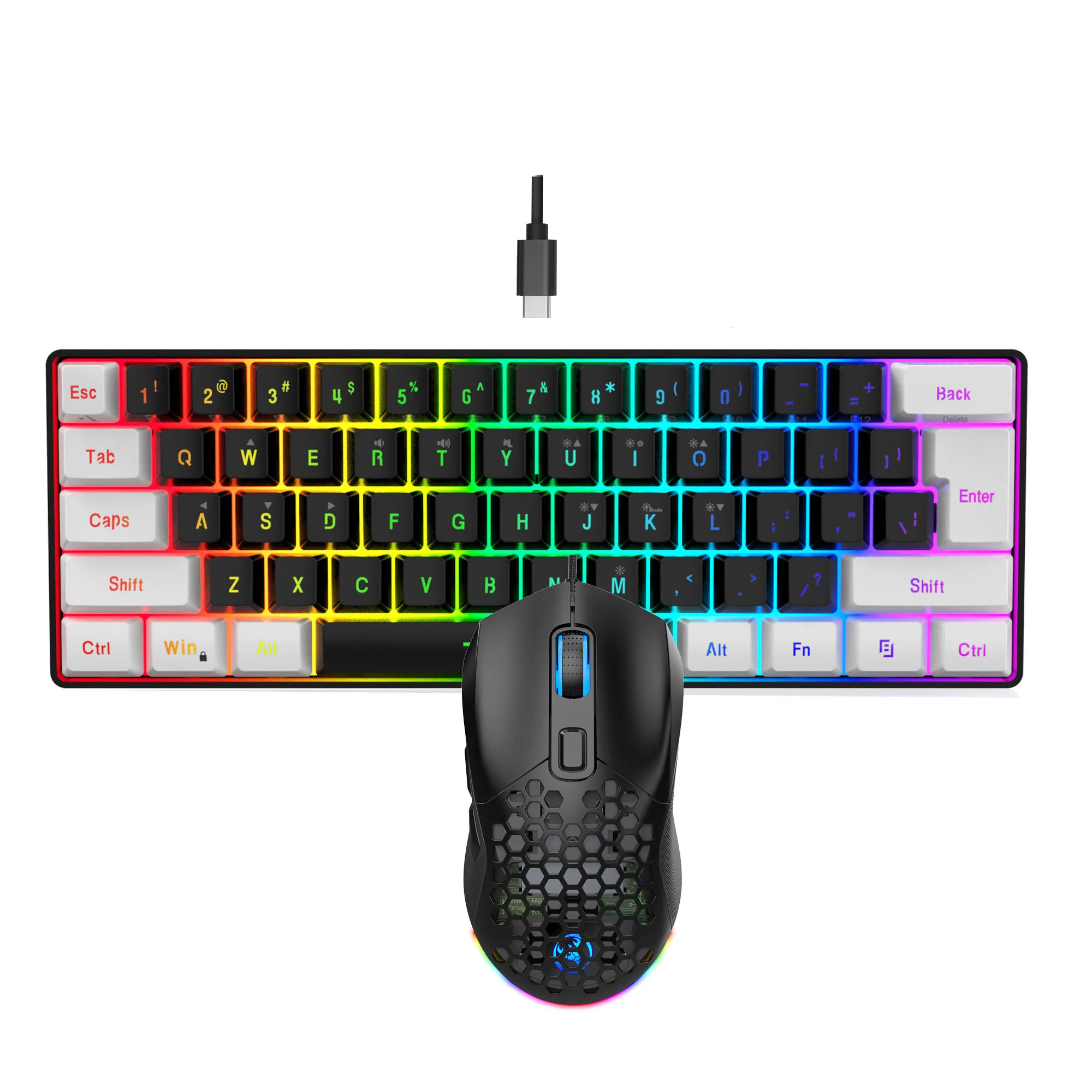 Hot sale gaming keyboard and mouse kit combos 60% mini RGB lighting backlit ergonomic wired mouse keyboard set for laptop  gamer