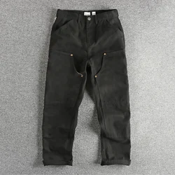 320Gsm Heavyweight Pearl Woven Canvas Men's Casual Pants American Vintage Retro Trend 100% Cotton Splicing Design Workwear Pants