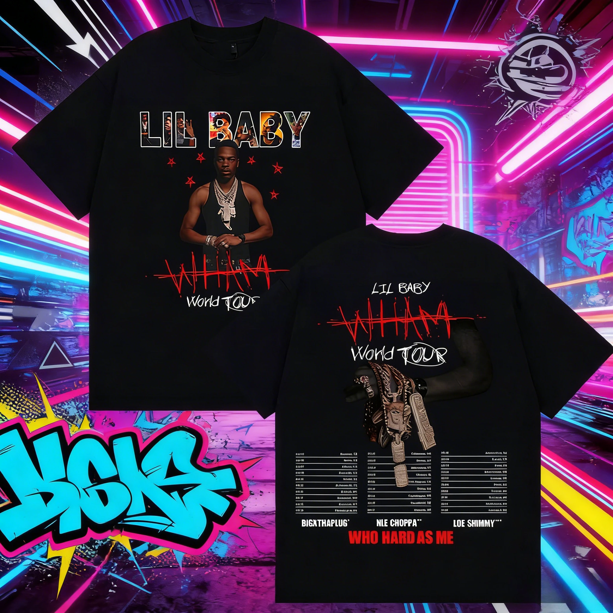 

2025-26 летняя футболка Lil Baby Wittmann World Tour, мужская модная хлопковая свободная повседневная рубашка в стиле хип-хоп в стиле ретро с короткими рукавами