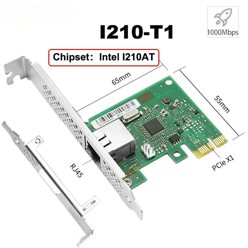 I210-T1 1G Gigabit Ethernet Server Adapter For Intel I210AT Chip PCIe2.1 X1 RJ45 Single Port 1000M PXE Startup