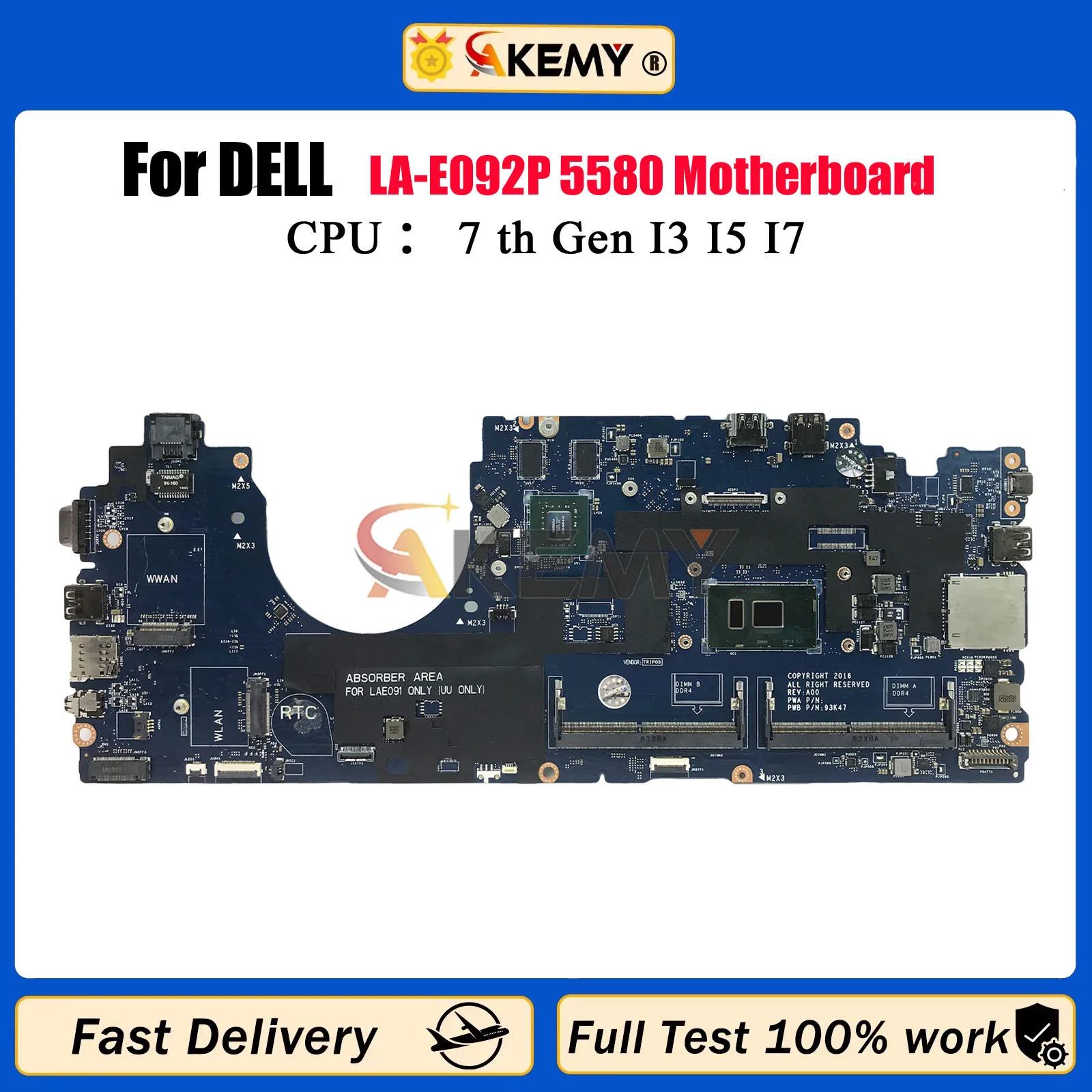 

Материнская плата для ноутбука Dell Latitude 5580 LA-E092P 07W357 0309W1 07RD9D 0DDVMC 0309W1 i5 i7 930MX, материнская плата для ноутбука протестирована нормально