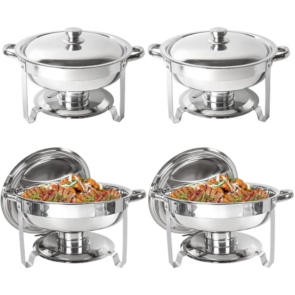 

Chafing Dish Buffet Set 4 Pack, 5QT Round Stainless Steel Chafer for Catering, Upgraded Chafers and Buffet Warmer Sets