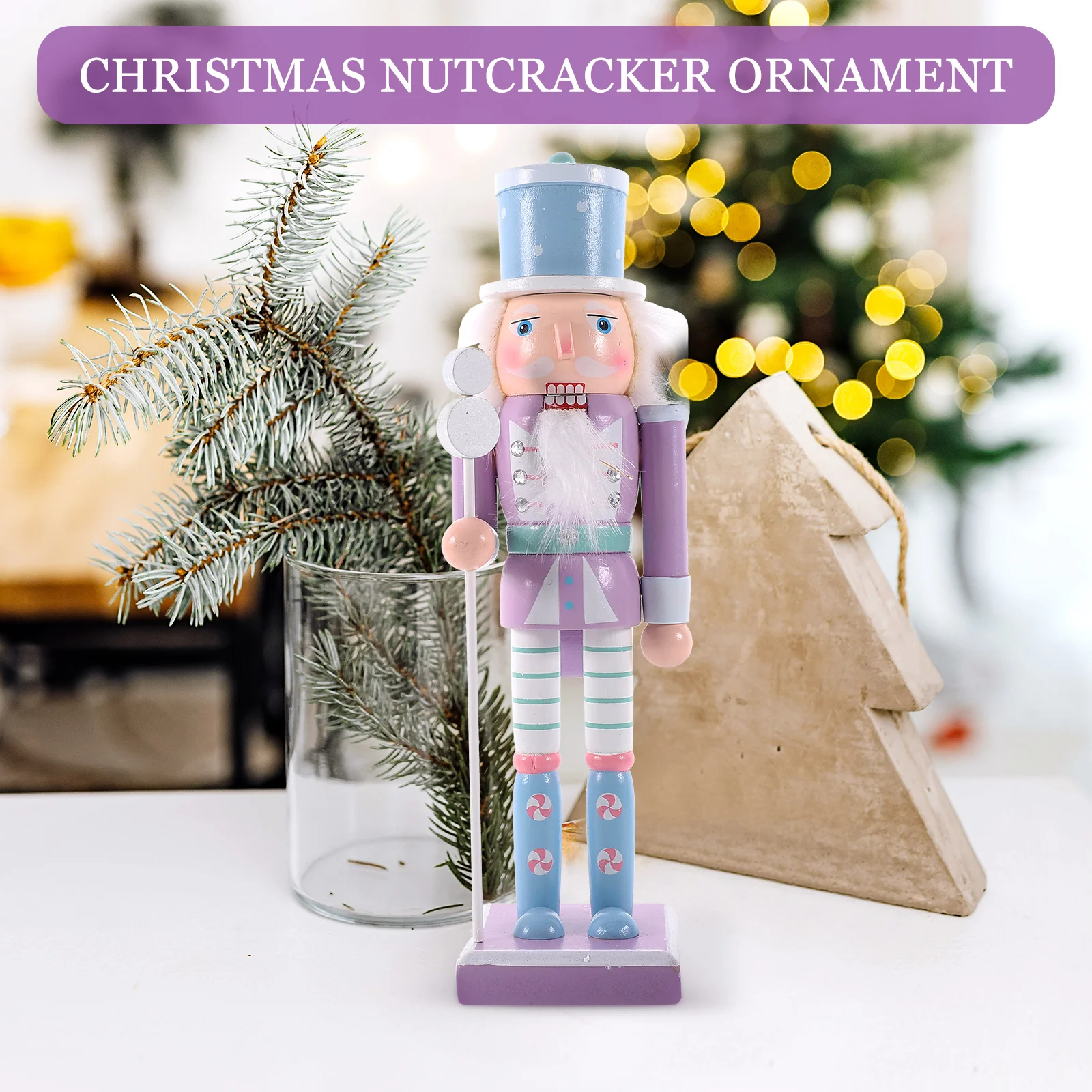 Christmas Crackers Nutcrackers Kids Gifts Stickers Wood Figurine Decor Pendant Decorations Purple Ornaments Table