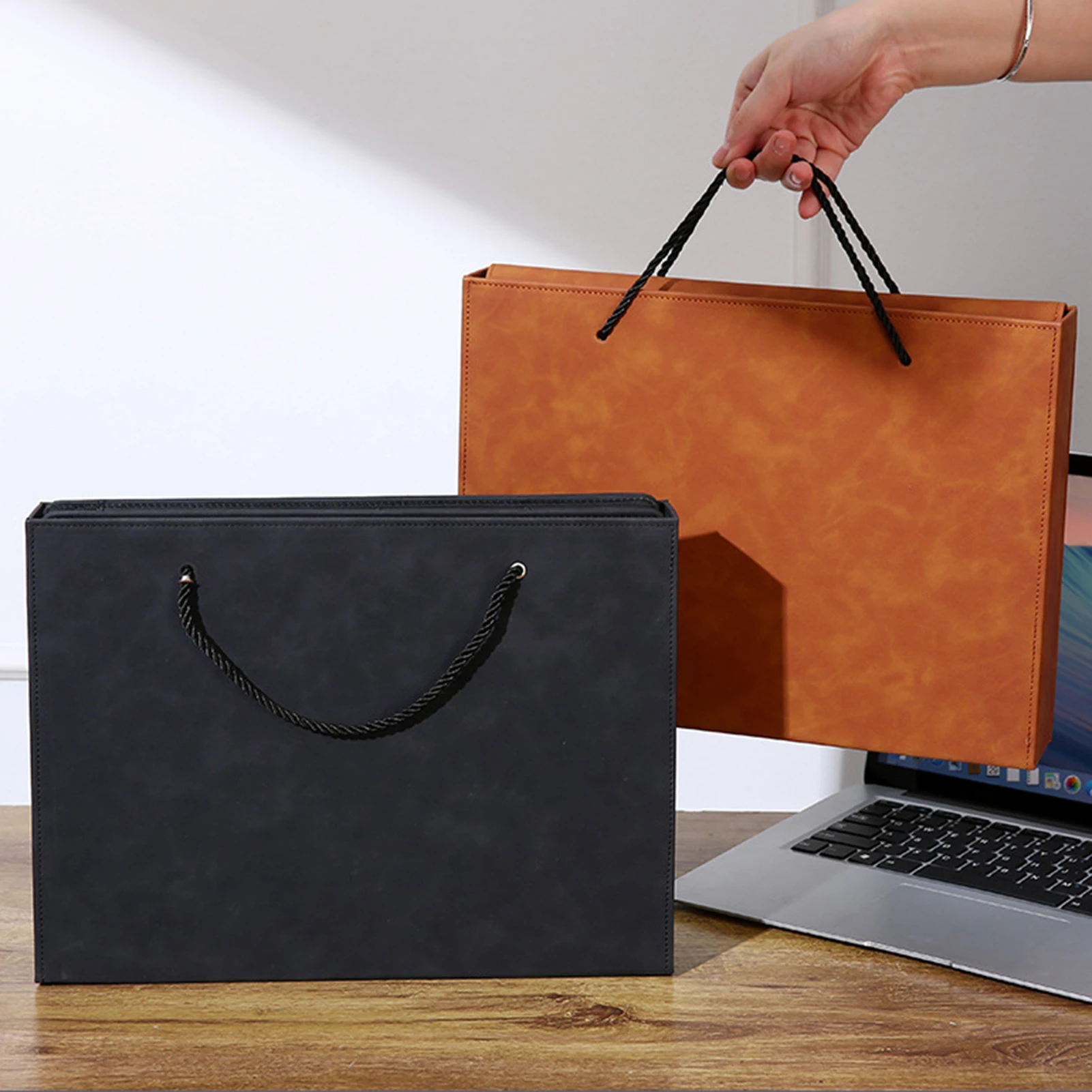 Vintage A4 Multi-Function File Folder, Document Organizer Bag for Office, Empty PU File Folder Business Travel Storage Pouch