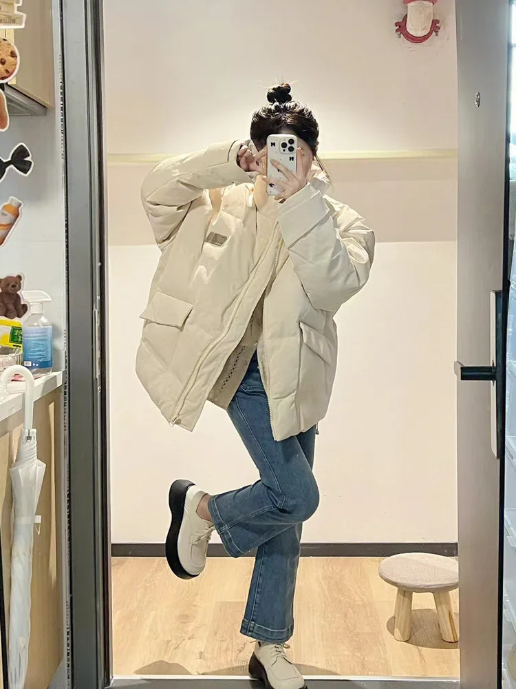 

Зимняя утепленная хлопковая куртка оверсайз для женщин в корейском стиле, свободное пальто-пуховик с длинными рукавами на молнии