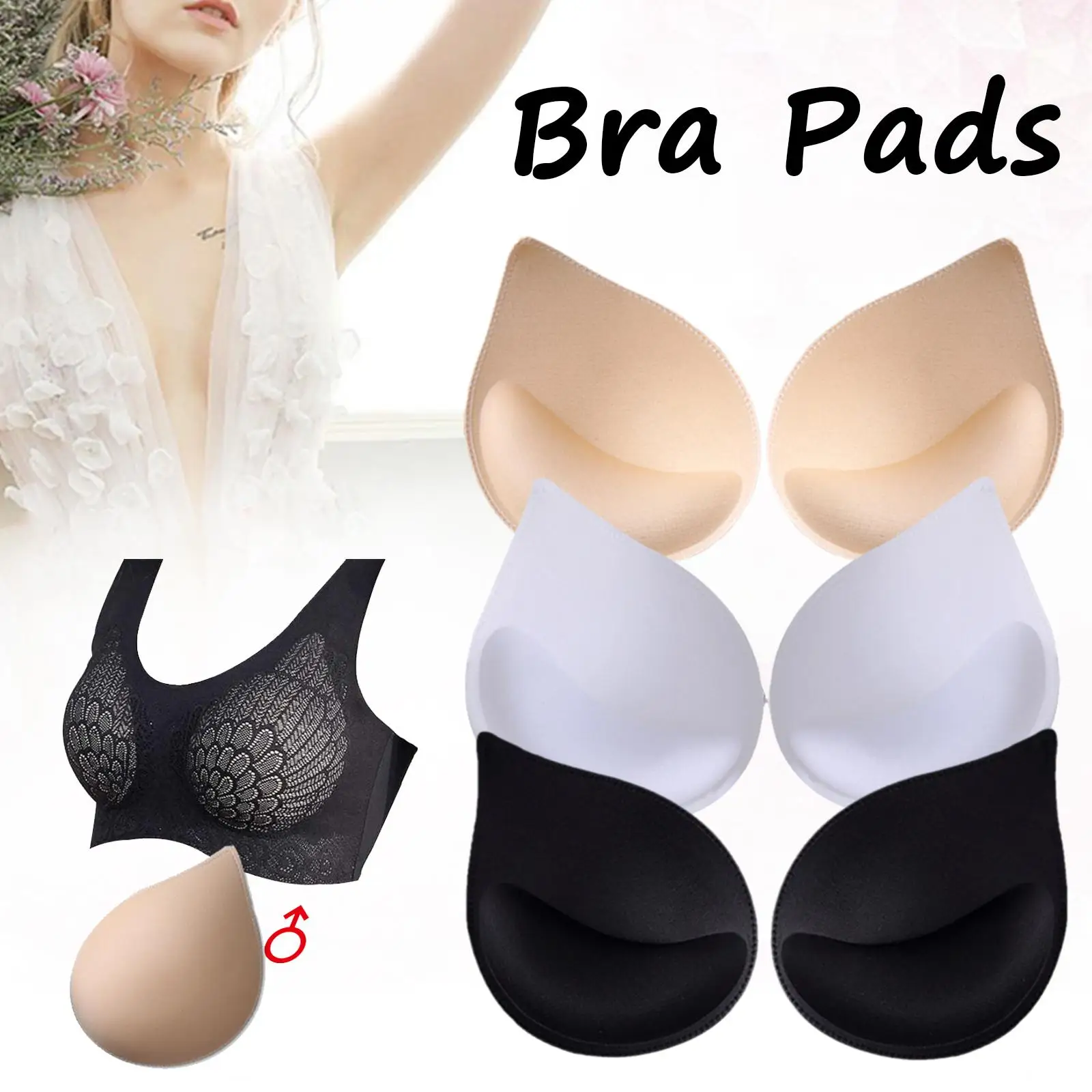 3D Push Up Bra Pads para Mulheres, Inserções Removíveis, Copos Esportivos, Sutiã ou Maiô, Elevador de Peito Pequeno, Esponja Respirável, Br E9H7