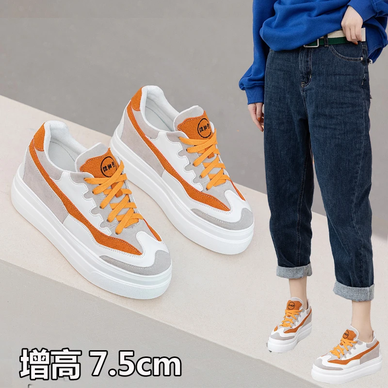 Fujin Large Size 33-42 7cm Genuine Leather Platform Wedge Sneakers Women Shoes Spring Autumn Shoes Women Fashion Sneakers Comfy