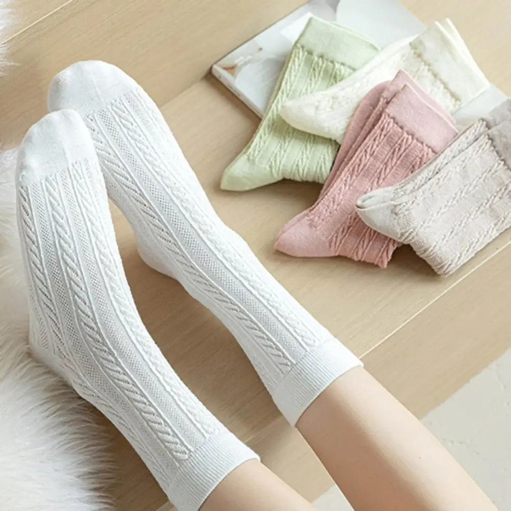 Sun-kissed Color Socks Lolita Preppy Style Women's Mid-tube Twisted Flower Socks with High Elasticity Anti-slip for Active