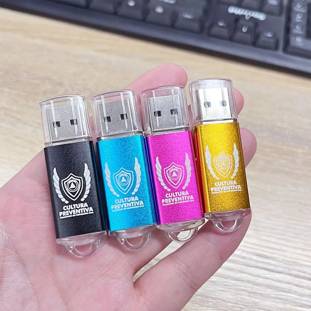 50pcs Harga Grosir Flash Drive Metal Usb 2.0 4GB 8GB Pendrive 64GB Memory Stick Logo Gratis Hadiah Tahan Air U-disk dengan rantai