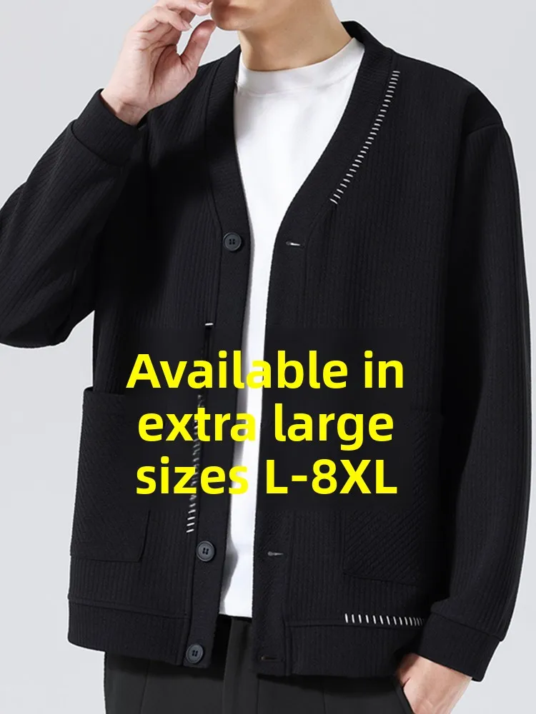 

plus Size Men's Knitted Open Cardigan Loose Fit Autumn Outerwear Casual Long Sve V-Ne Polyester Blend Faionable