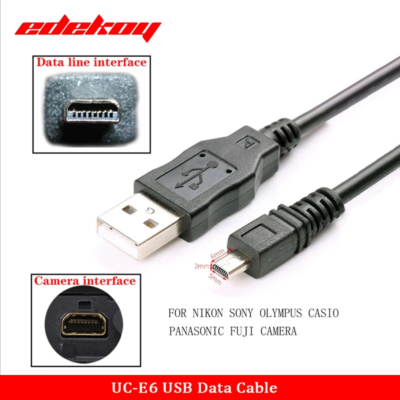 UC-E6 Digital Camera USB Data Cable Mini 8 Pin for Nikon CoolPix Fuji Panasonic Olympus Sony Camera cable