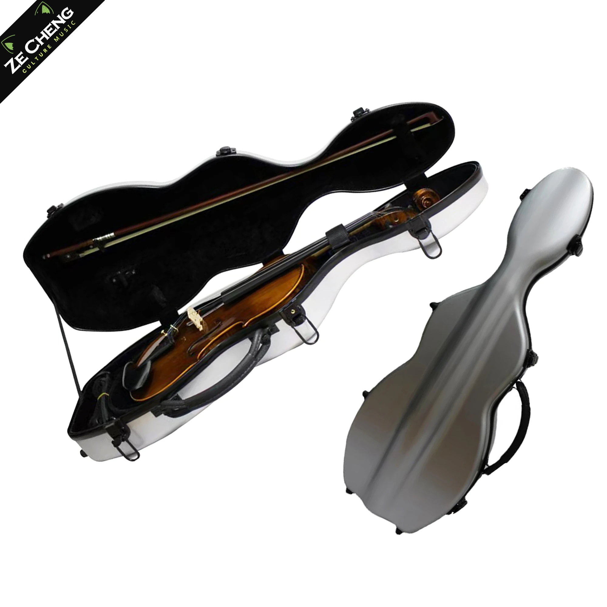 Carbon Fiber 4/4 Violin Case Silver - Lightweight Hard Shell Case with Backpack Straps