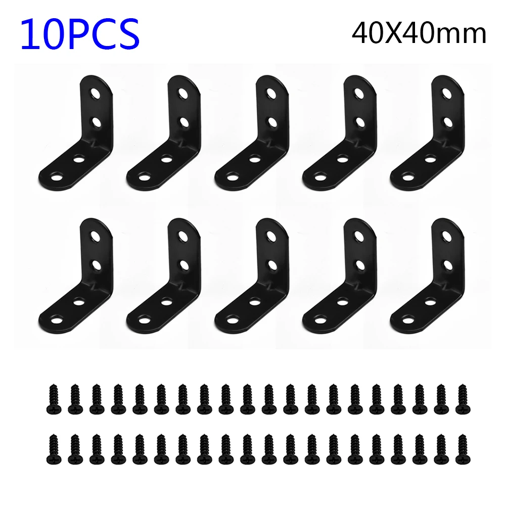 Right Angle Bracket Support Iron L-Shaped Furniture Cabinet Joint 10pcs Stainless Steel, Rustproof, Bright for surface, Strong