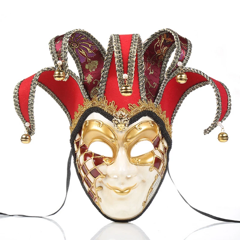 Clown Mask Plastic Funny High-End Artistic Retro Masquerade Decoration Performance Stage with Bell for Men Performance Supplies