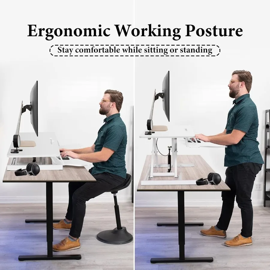 38 Height Adjustable Sit to Stand Desk Converter with Dual Monitor and Laptop Workstation Wide Keyboard Tray for Ergonomic Home
