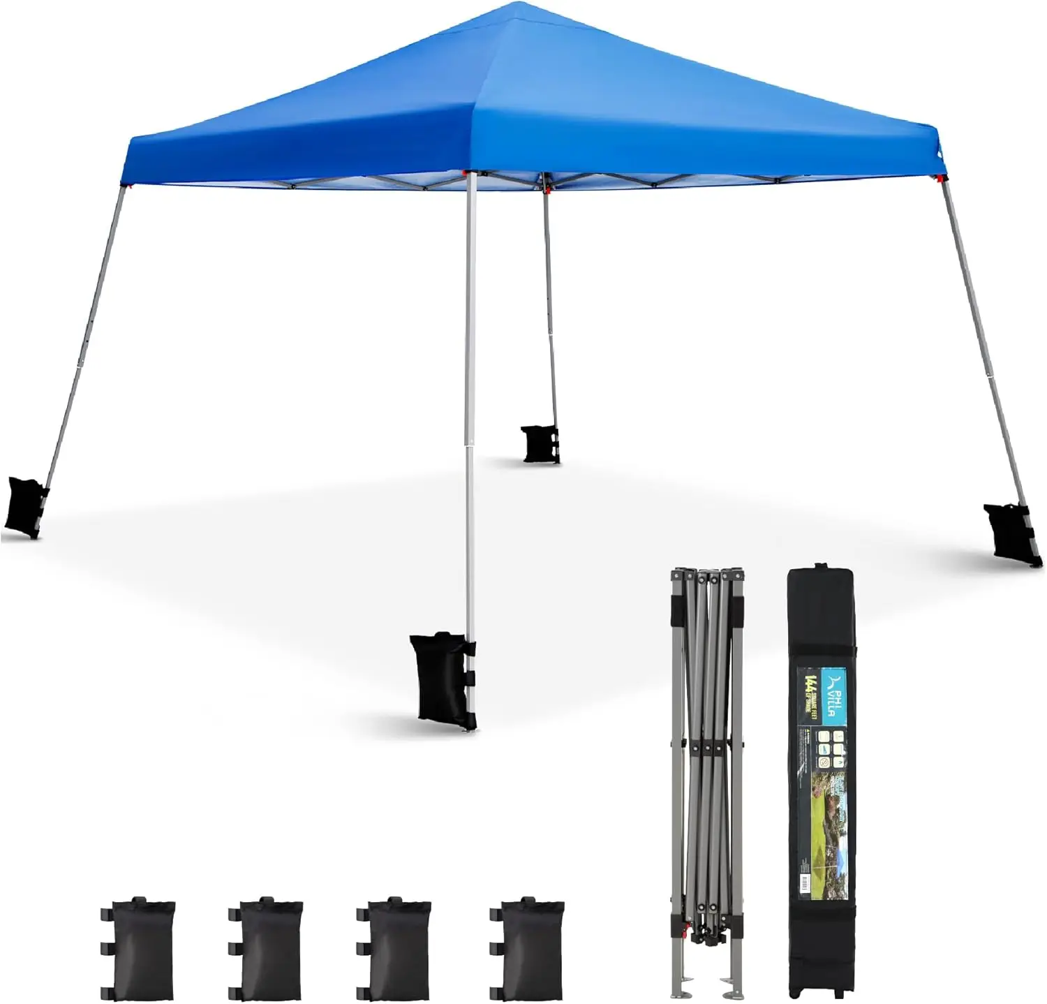 

Tent Pop Up 12x12ft Base/9x9ft Top Easy Set Up Tent Slant Legs, Outdoor Canopies Shelter Heavy Duty with 4 Sandbags, 1