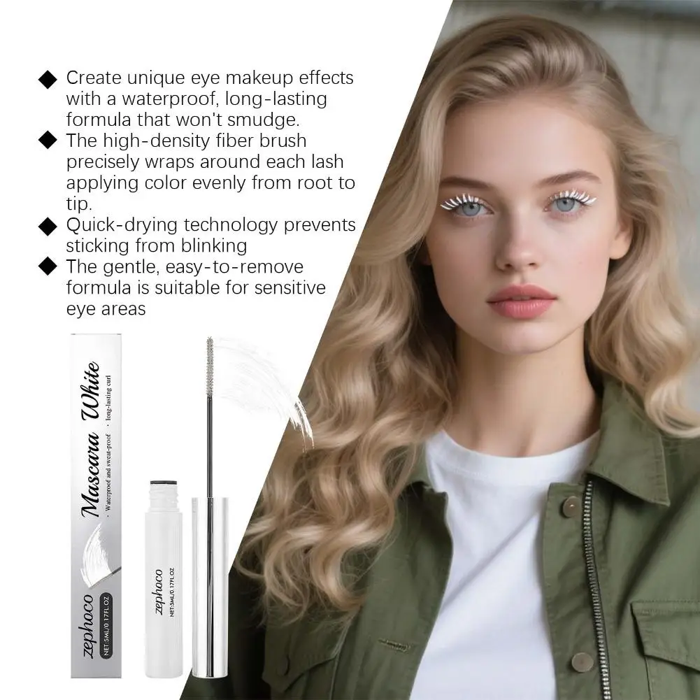 White Waterproof Curling Mascara Thick Long-lasting Waterproof Sweat-proof Makeup Party Personal Charm White 3D Curled Mascara