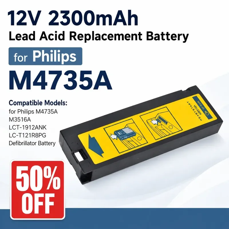 

12V 2300mAh Lead Acid Replacement Battery for Philips M4735A M3516A LCT-1912ANK LC-T121R8PG Defibrillator Battery