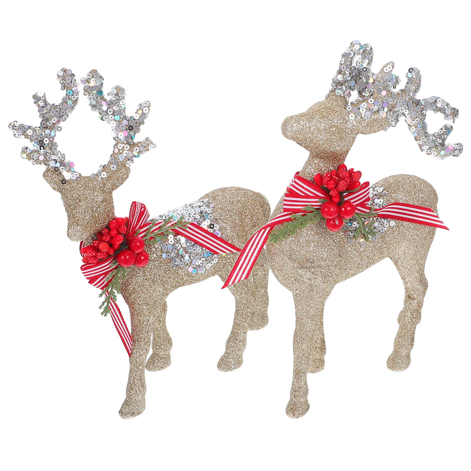 

1Pair Glitter Flocking Plastic Reindeer Statue Standing Elk for Holiday Christmas Mantle Table Fireplace Decorations