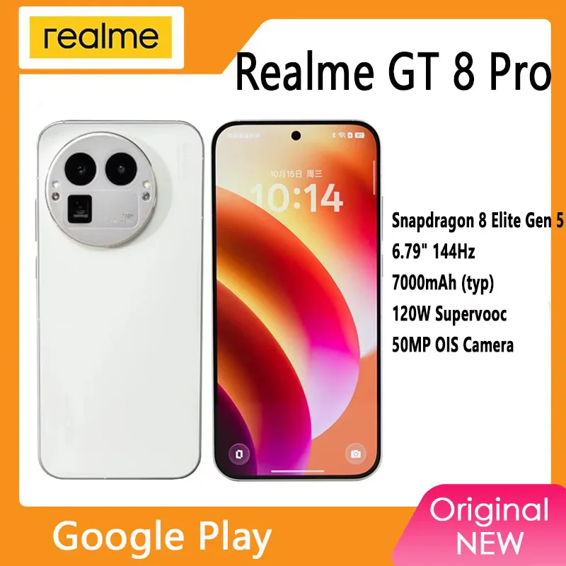 هاتف ذكي Realme GT8 Pro 5G بشاشة AMOLED مقاس 6.79 بوصة 144 هرتز 7000 مللي أمبير في الساعة 120 وات شحن فائق 50 وات شحن لاسلكي سنابدراجون 8 Elite Gen 5
