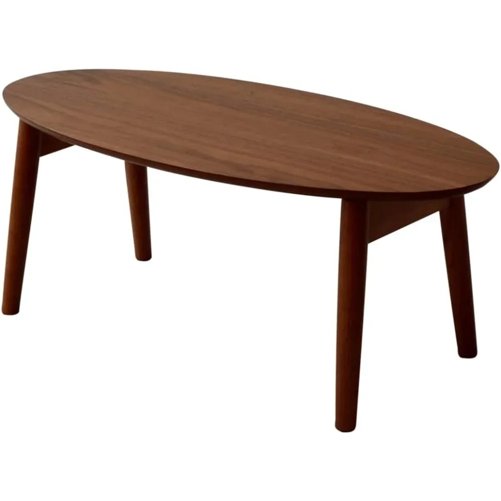 

Wood Folding Coffee Table Oval (35.4"x16.9") Walnut, Floor Sitting Low Table Small Space Minimalist Japanese Tatami Room