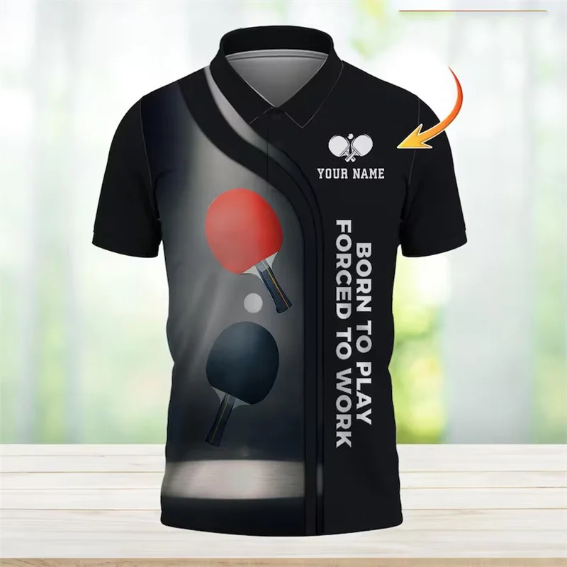 Custom Your Name Ping Pong Polo Shirt For Men Sport Casual 3D Print Cool Pattern Table Tennis Polo Shirts Loose Breathable New