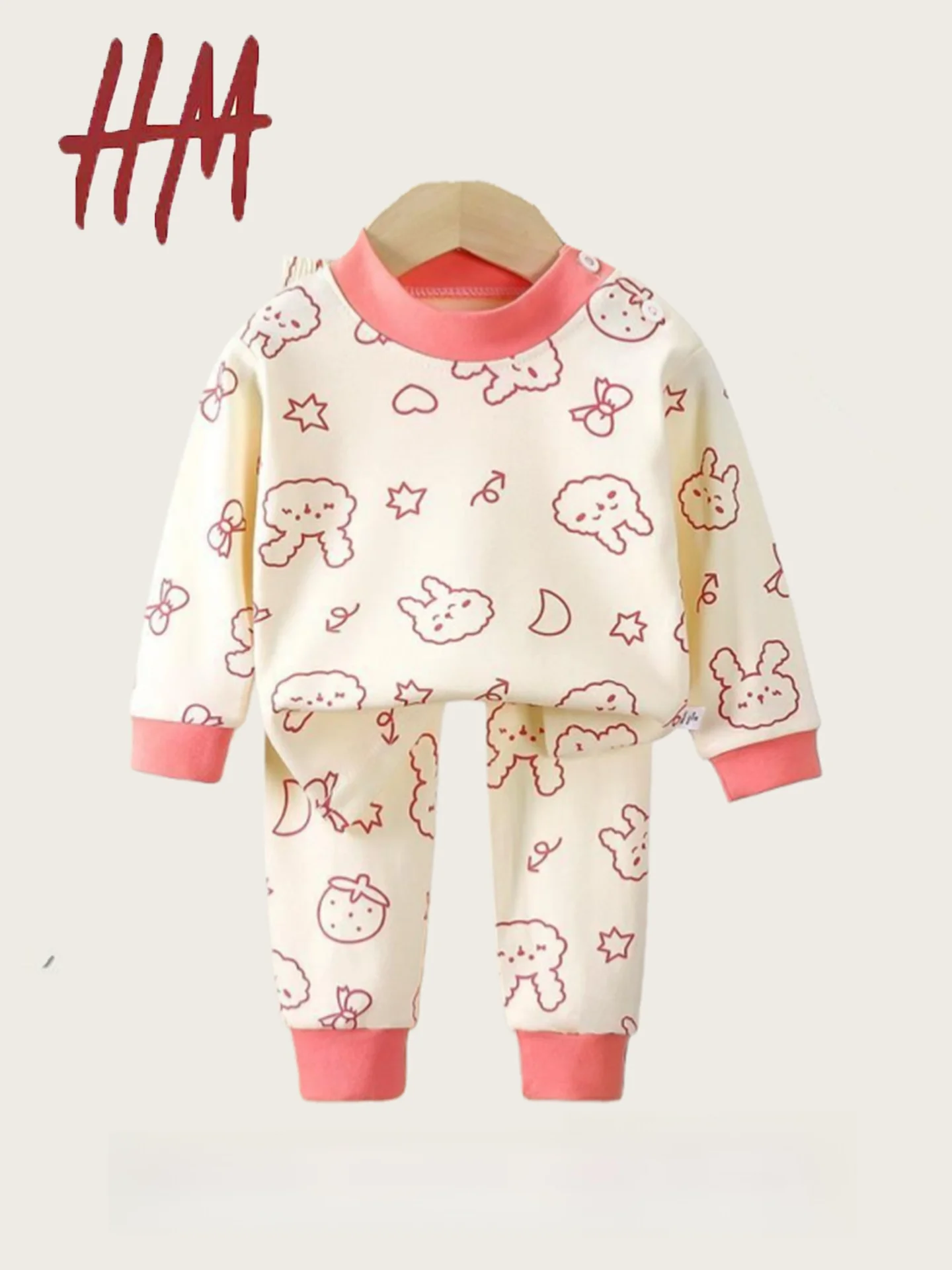 Conjunto de Roupas Infantis em Algodão Puro para Primavera e Outono, Roupa de Dormir Confortável e Quente para Meninos e Meni...