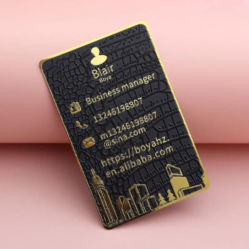 Tarjeta de membresía VIP Premium dorada con espejo en blanco de Metal, tamaño rosa de acero inoxidable, tarjetas de visita de Metal personalizadas Vip, logotipo personalizado