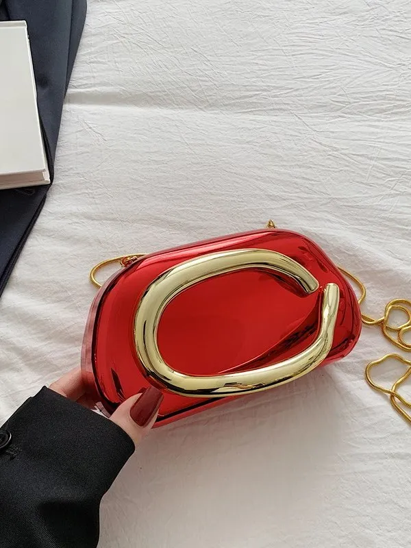 

Fashionable Metal Handbag Box Square Bag Evening Chain Bag Mobile Phone Crossbody Bag Candy Color Trendy Youth Handheld Bag