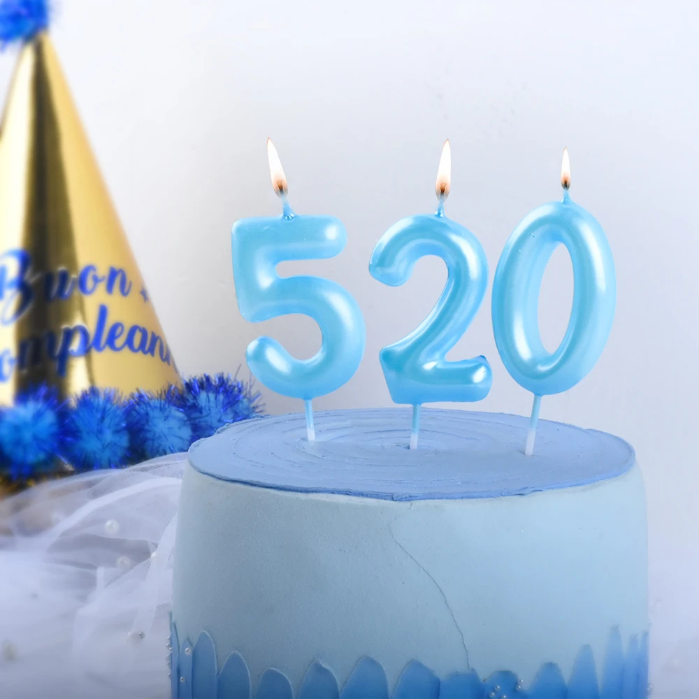 1PC 0-9 Metallic Pearlescent Color Digital Candles Blue/Pink Number Birthday Cake Decoration Cakes Topper Party Home Decoration