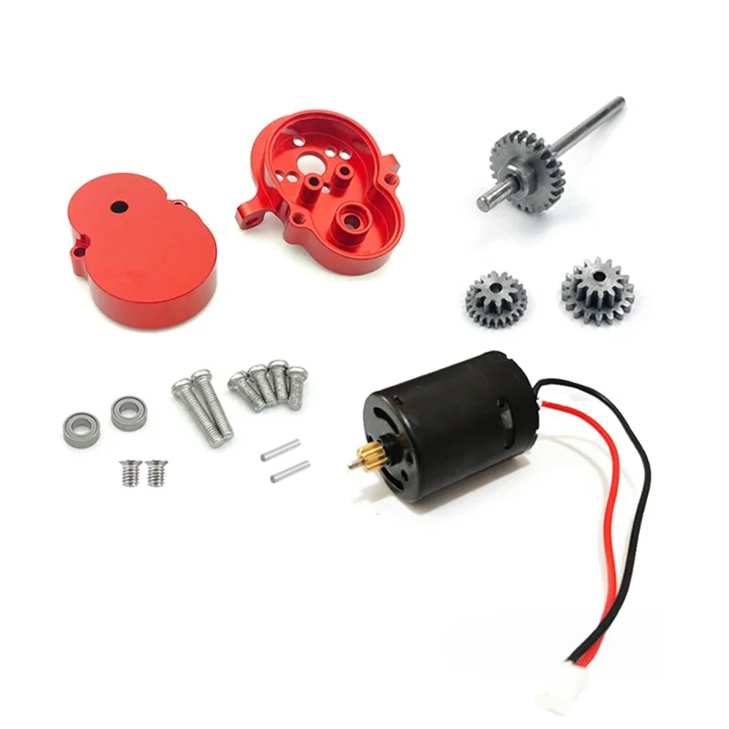 Metal Transmission Gearbox with 370 Motor & Steel Gear for WPL D12 D42 1/10 RC Car Upgrade Parts Accessories, Red