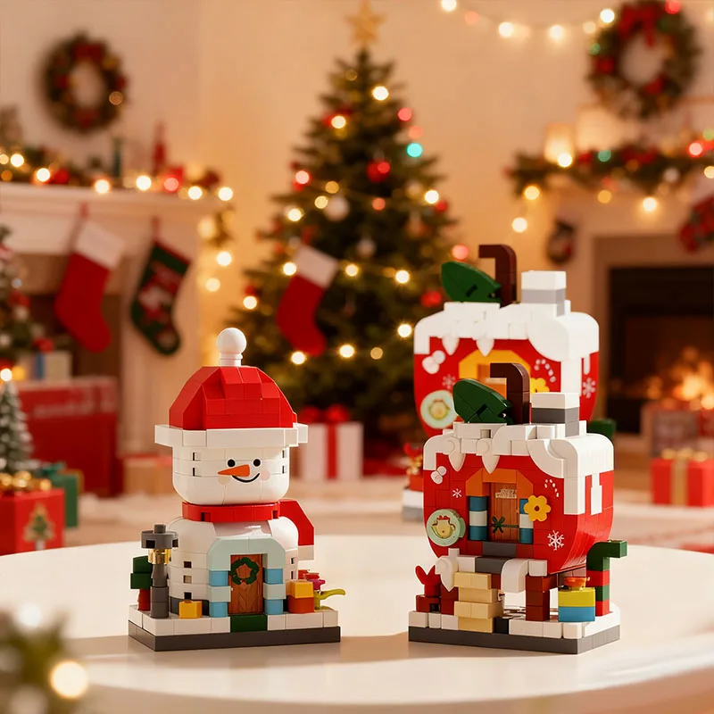 Calcetines de árbol de Papá Noel de Navidad, juego de bloques de construcción de casa de dulces de manzana, decoración para el hogar y la Oficina, juguetes de ensamblaje, regalo para niñas y niños, 2025