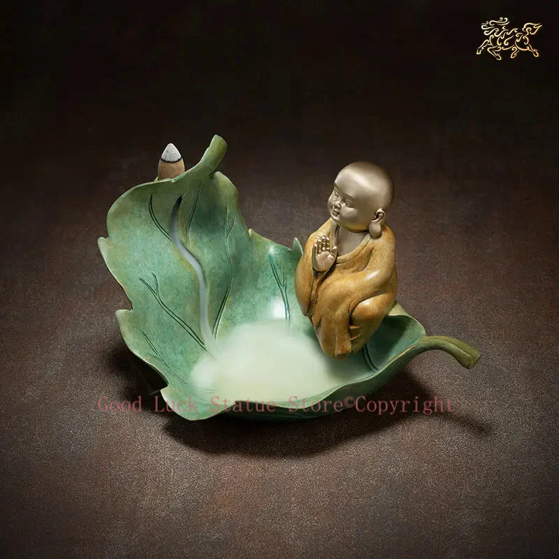 HOME living ROOM Shrine Buddhist monk Linden Buddhist artistic conception Incense bronze sculpture Nourishing heart decorative