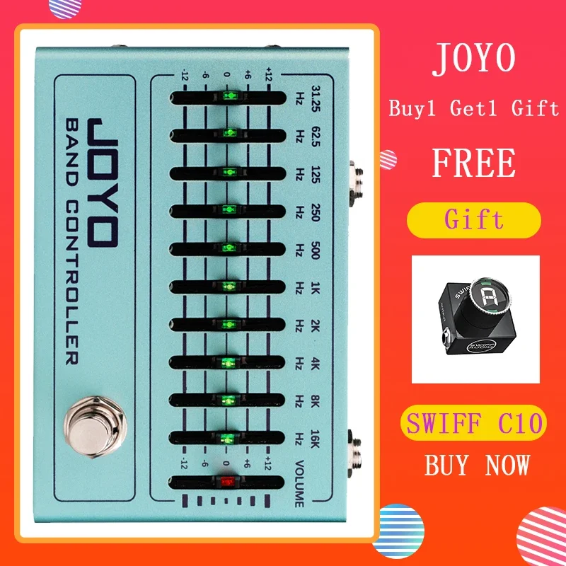 

JOYO R-12 BAND CONTROLLER Equalizer Guitar Effect Pedal 31.25Hz-16kHz 10 Band EQ for 4/5/6/7 String Electric Guitar Bass