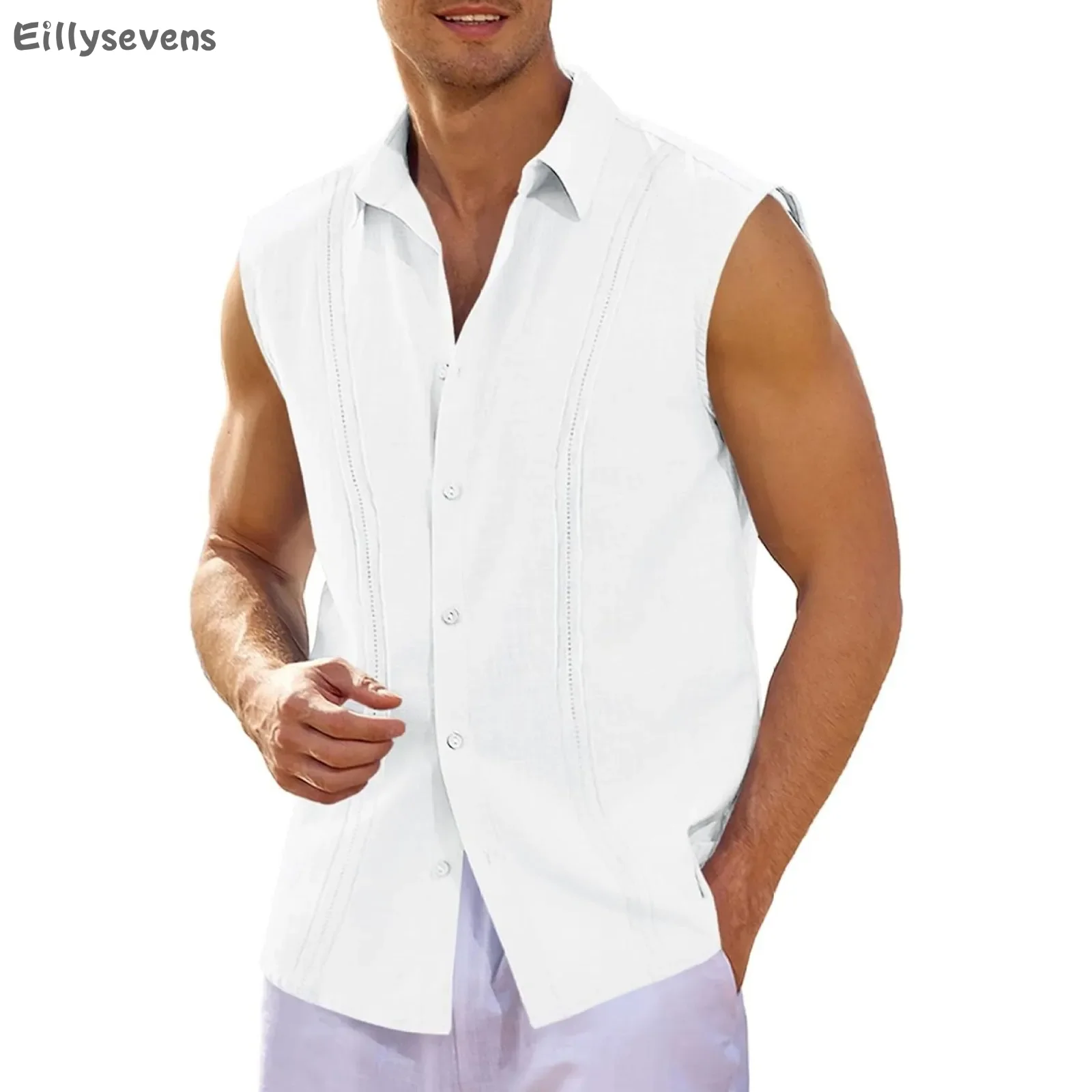 Men's sleeveless shirt Linen Comfortable and breathable Shirts Lapel Casual Vest Top For Men summer cool outfit tops men blusas