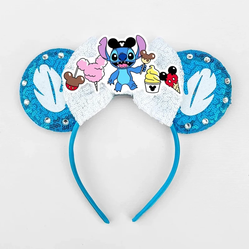 Cartoon Lilo & Stitch Head Band Girls Sequins Bow Hairband Baby Angel Headband Kids Disney Stitch Big Ears Hair Bands Women Gift