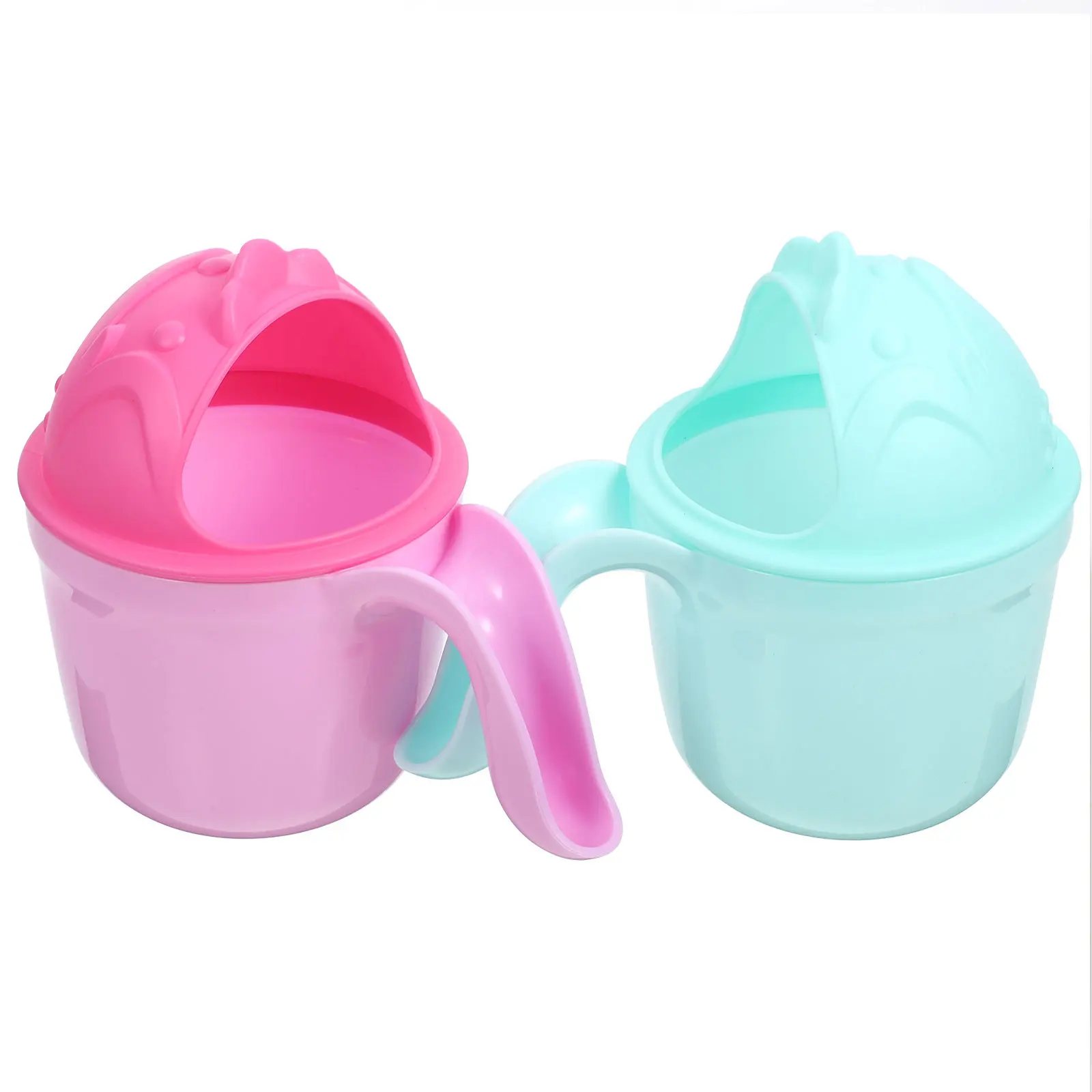 

2pcs Baby Bath Rinse Cup Waterfall Design Ergonomic Handle Fine Water Outlet For Shampoo Rinsing Safe Bathing Cartoon Ladle Wash