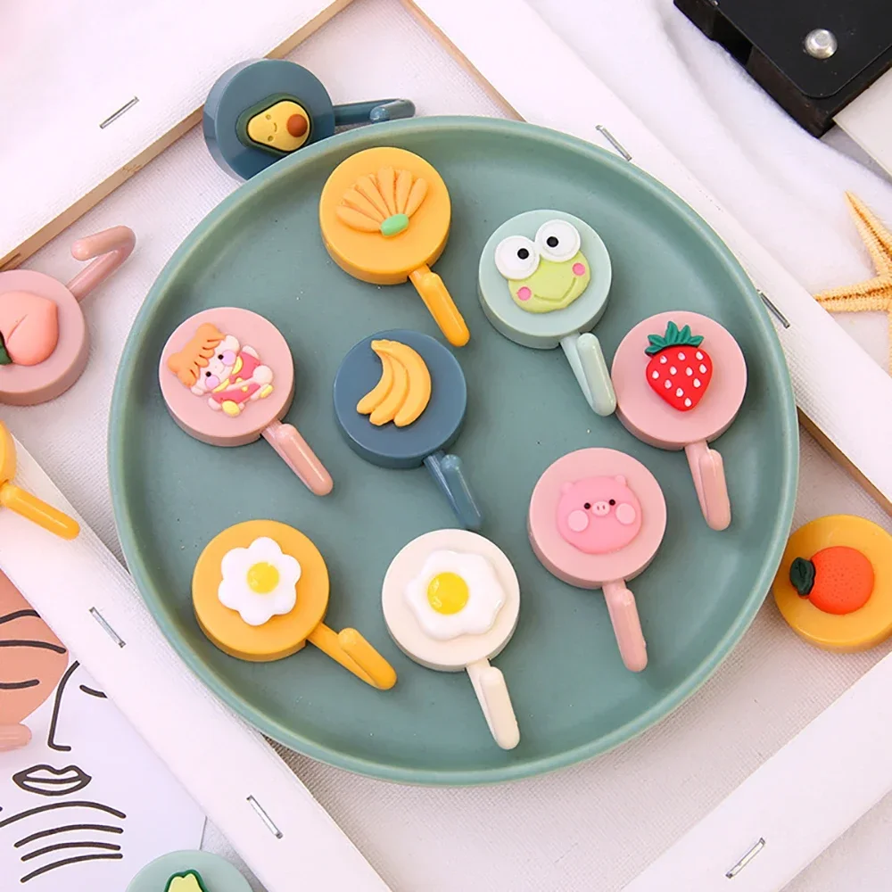 Cute Cartoon Hooks Home Accessories Self-adhesive Wall Hooks Strong Diamondless Bag Bathroom Door Kitchen Towels Hooks