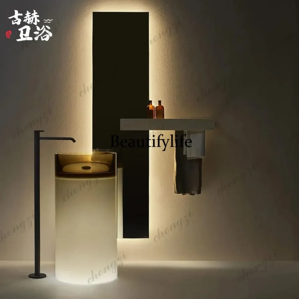 Guhe Transparent Luminous Balcony Hotel B & B Small Unit Hand Wash Basin Wash Table Pillar Basin Sink Pool