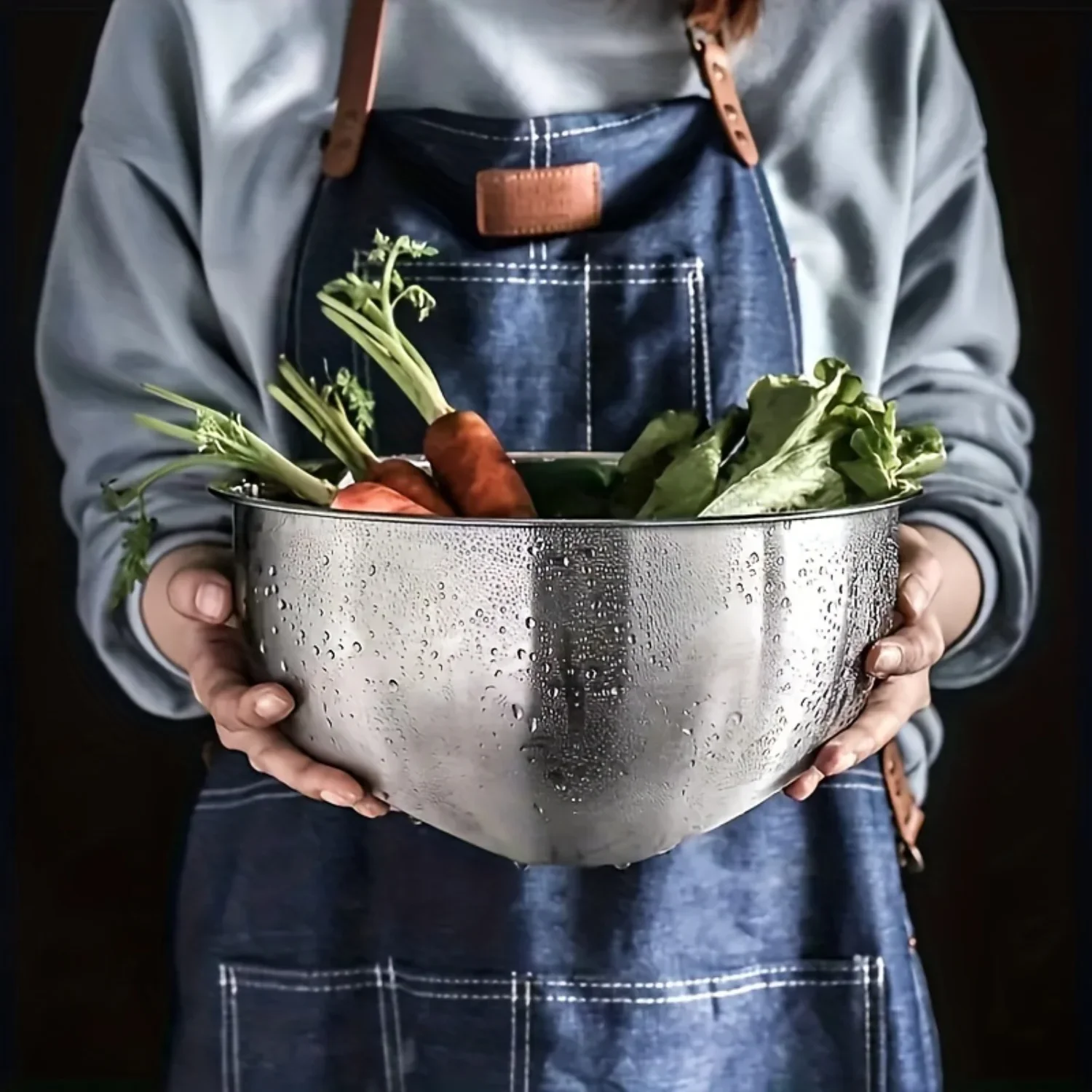 Cesta de cocina multiusos de acero, hecha a mano, resistente a los arañazos y al óxido, para lavar verduras y arroz, escurrir y mezclar