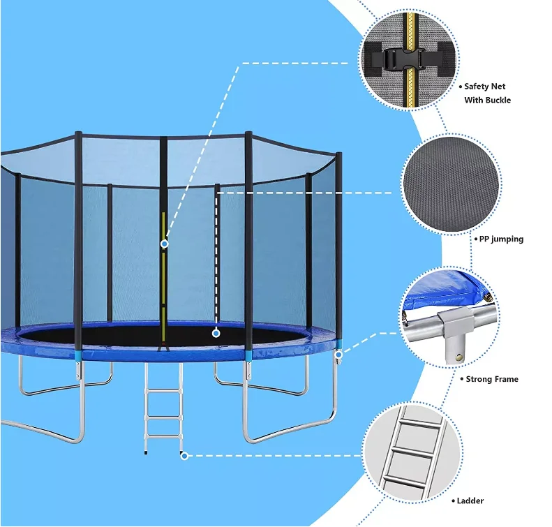

12FT Round Outdoor Backyard Trampoline for 6-8 Children Adults Kids Recreational Jumping Equipment with Safety Enclosure Net
