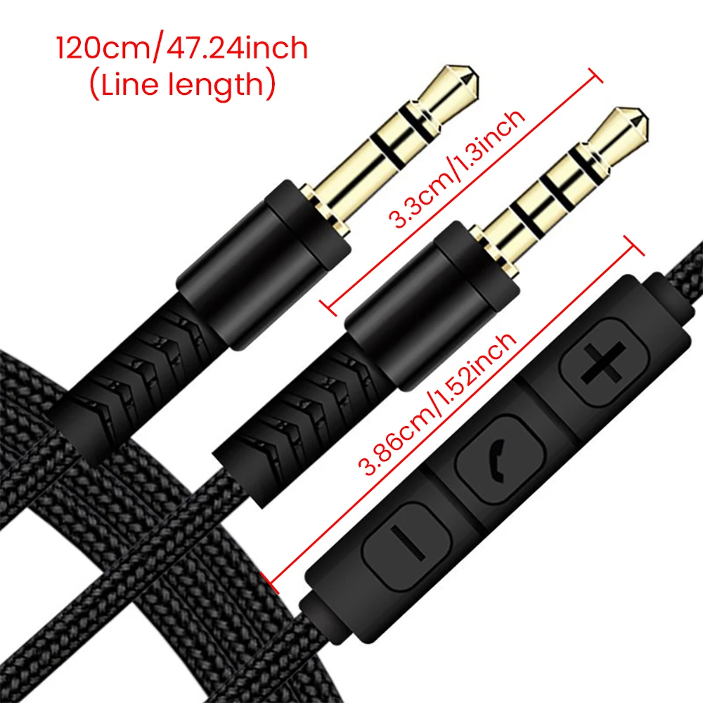 1.2 m Audio Cable 3.5 mm Mobile Phone Connection Headphone Cable Speaker Cable Male To Male With Microphone Control Tuning Cable