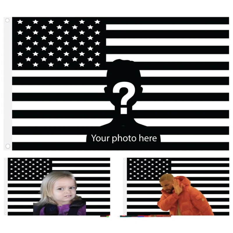 New Customizable Black American Flag Tapestry  Personalize Photo with Your Image Perfect Living Room Bedroom Dorm Decor Birthday