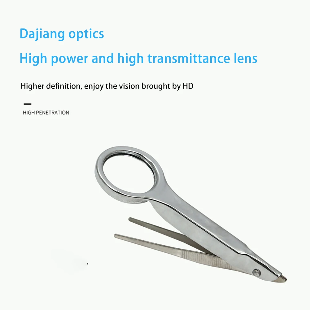 

10X Handheld Magnifier with Tweezers Stainless Steel Multifunctional Magnifying Glass Repairing Loupe Tool Hobby First Aid Kit