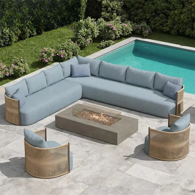 #Outdoor Sofa Set Fire Pit Table Luxury Outdoor Furniture Patio Set Fire Pit Villa Resort Courtyard Outside Couch With Fire Bow