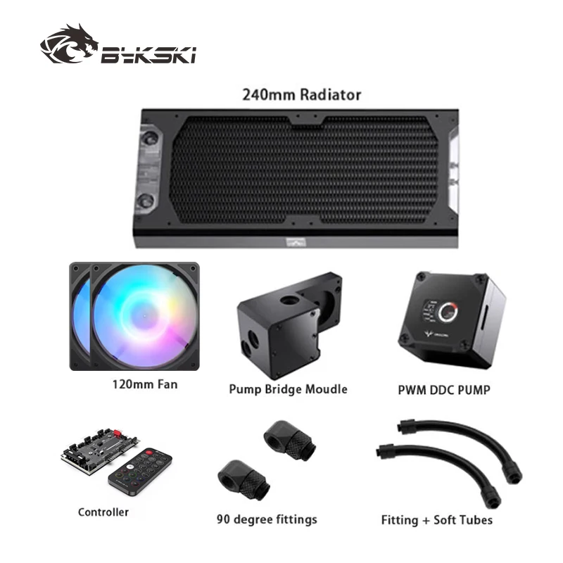 Granzon GZGPU-M240N Pump +120mm Fan +240mm Radiator +Bridge Moudle +fittings +Hose Tube + Fittings Combo Computer Water Cooling