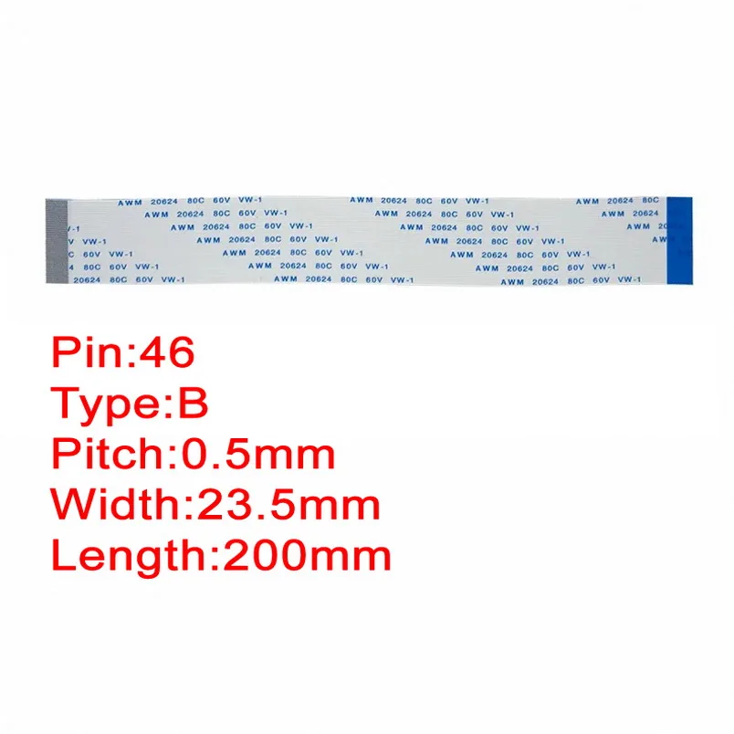 200mm 20cm 46Pin 0.5mm Pitch FFC FPC AWM 20624 80C 60V VW-1 B Type Reverse Side Flat Flexible Cable